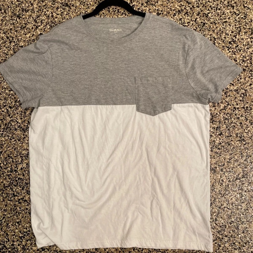 Goodfellow Men's Size Large Short Sleeve Heather Gray & White Colorblock T-Shirt